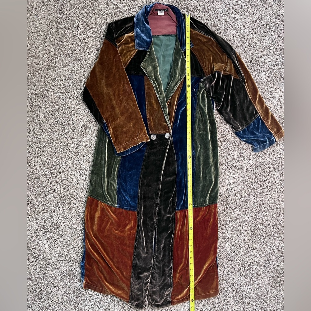 Vintage Citron Silk Patchwork Maxi Coat Velvet Pa… - image 6